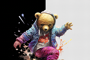 Teddy Bear Playing Skateboard. Png.