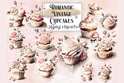 Vintage Romantic Cupcakes Cliparts, a Food Illustration by EdeniaArtStudio (Thumbnail 1 of 5)