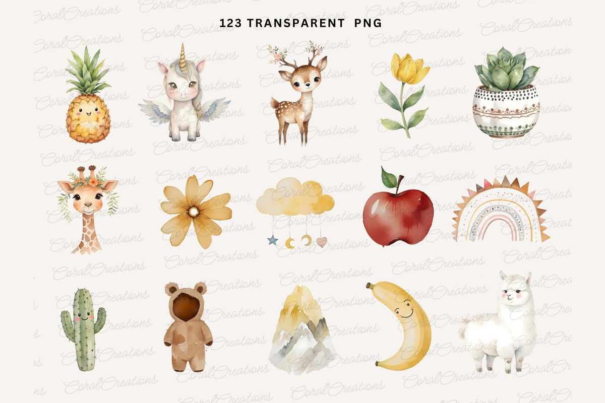 Boho Baby watercolor Clipart PNG, an Animal Illustration by Coral Beauty (Photo 3 of 9)