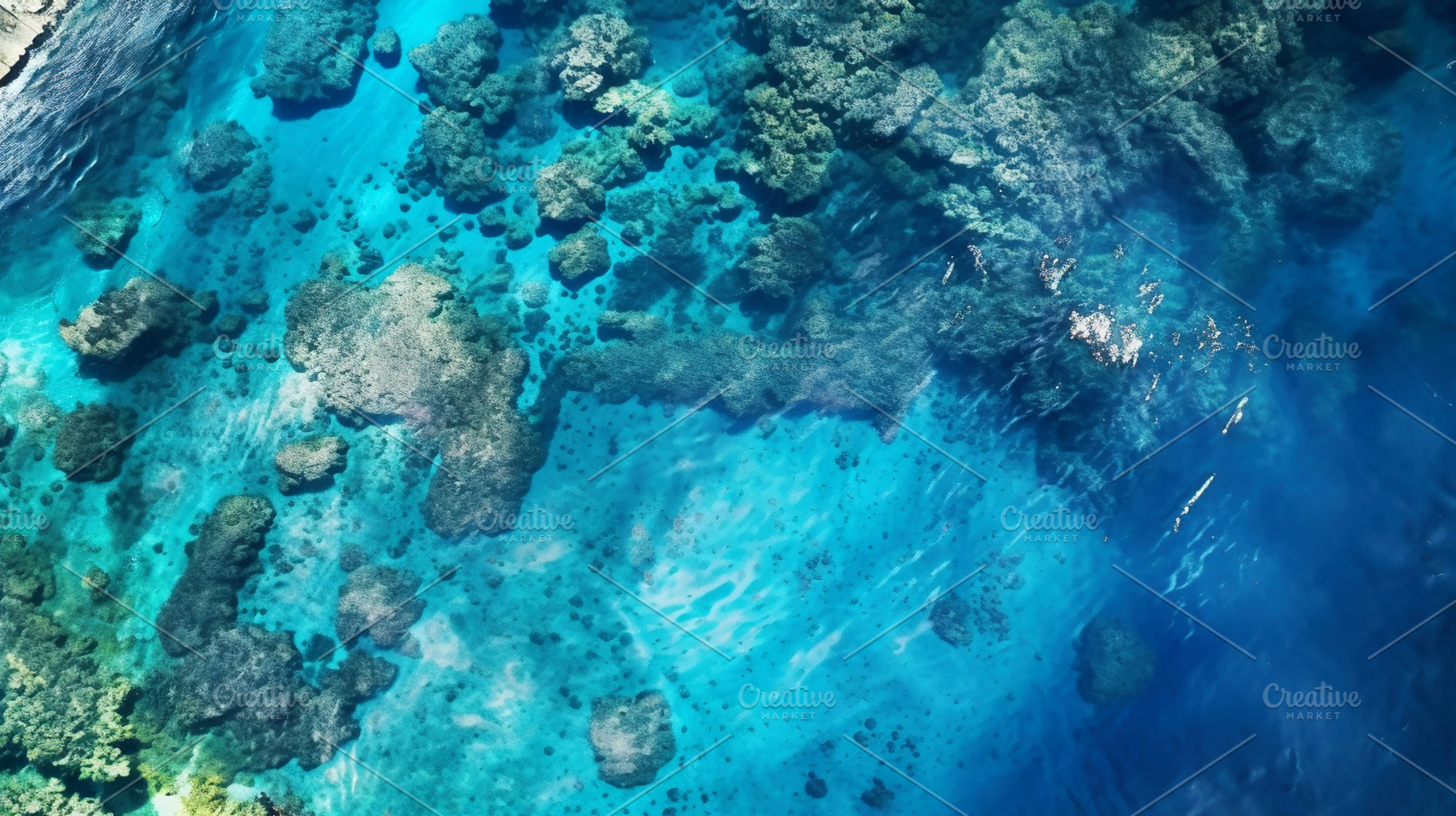Aerial top view of sea and coral, a Photo by Lopatin Photo