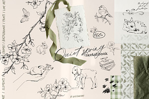 Spring line art Vintage cottagecore