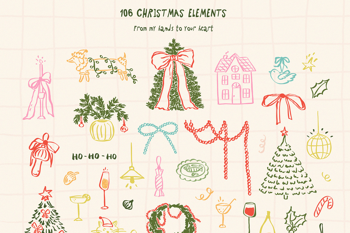 Whimsical Christmas hand drawn set, a Seasonal Illustration by Madiwaso (Photo 4 of 12)