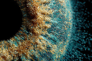 Abstract swirling gold and teal part, an Abstract Photo by Pixeness Studio