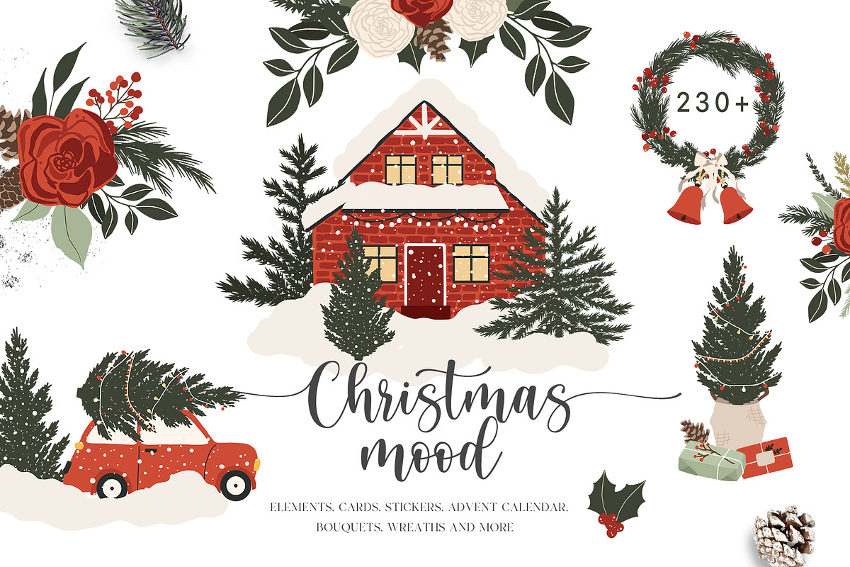 Christmas Mood - winter holiday set, a Seasonal Illustration by Madiwaso (Photo 1 of 12)