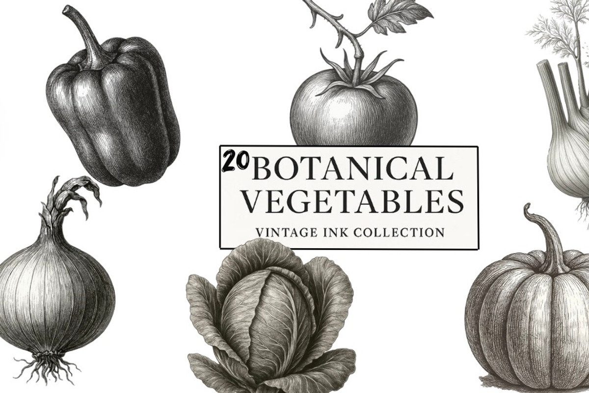 20 Botanical Vegetables Vintage Ink, a Food Illustration by Virgo Studio (Photo 1 of 8)