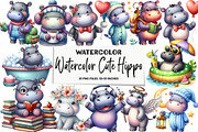 Watercolor Cute Hippo Clipart, an Illustration by DreamArtGraphic (Thumbnail 1 of 5)