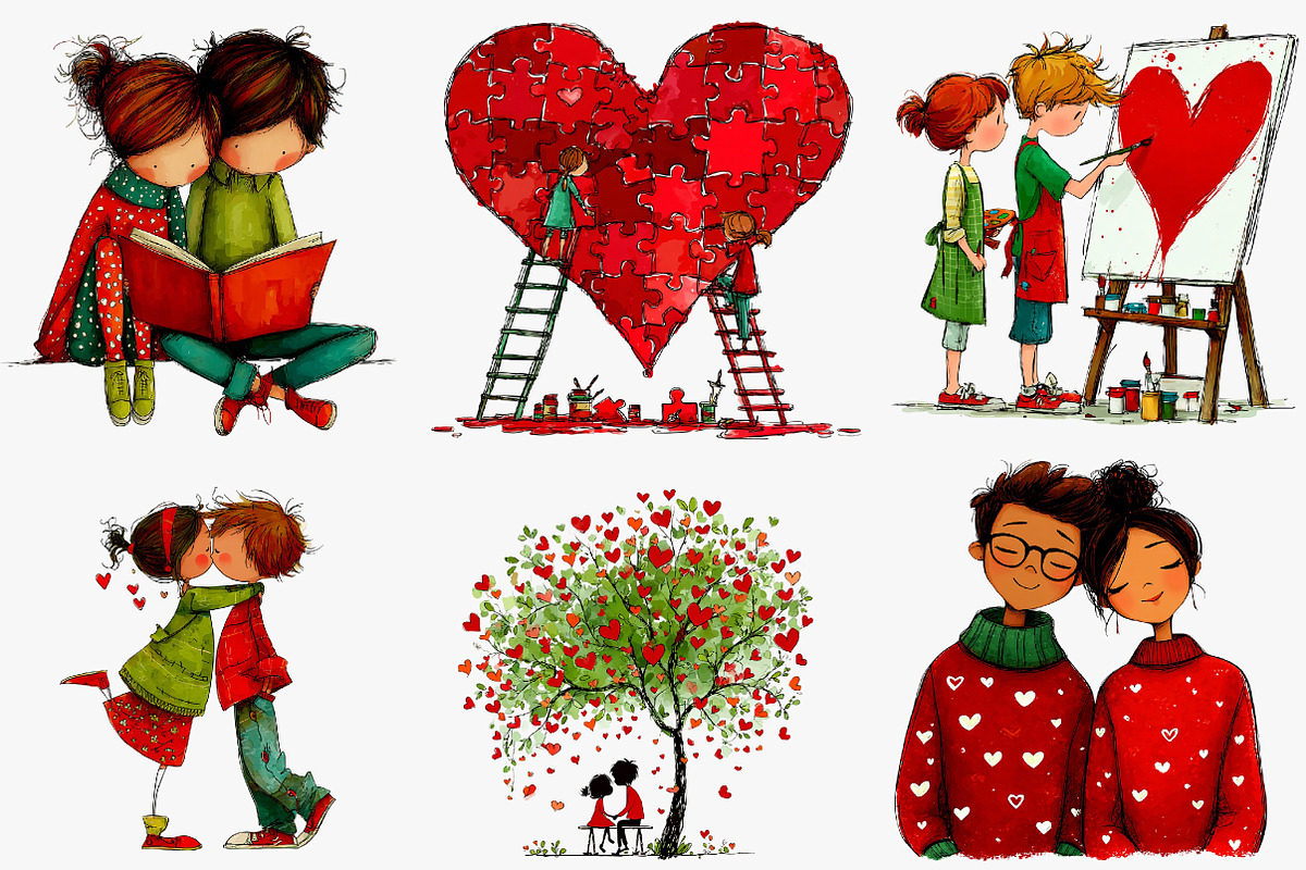 Valentine Cute Couple Clipart Bundle, an Illustration by CreationArt (Photo 5 of 5)