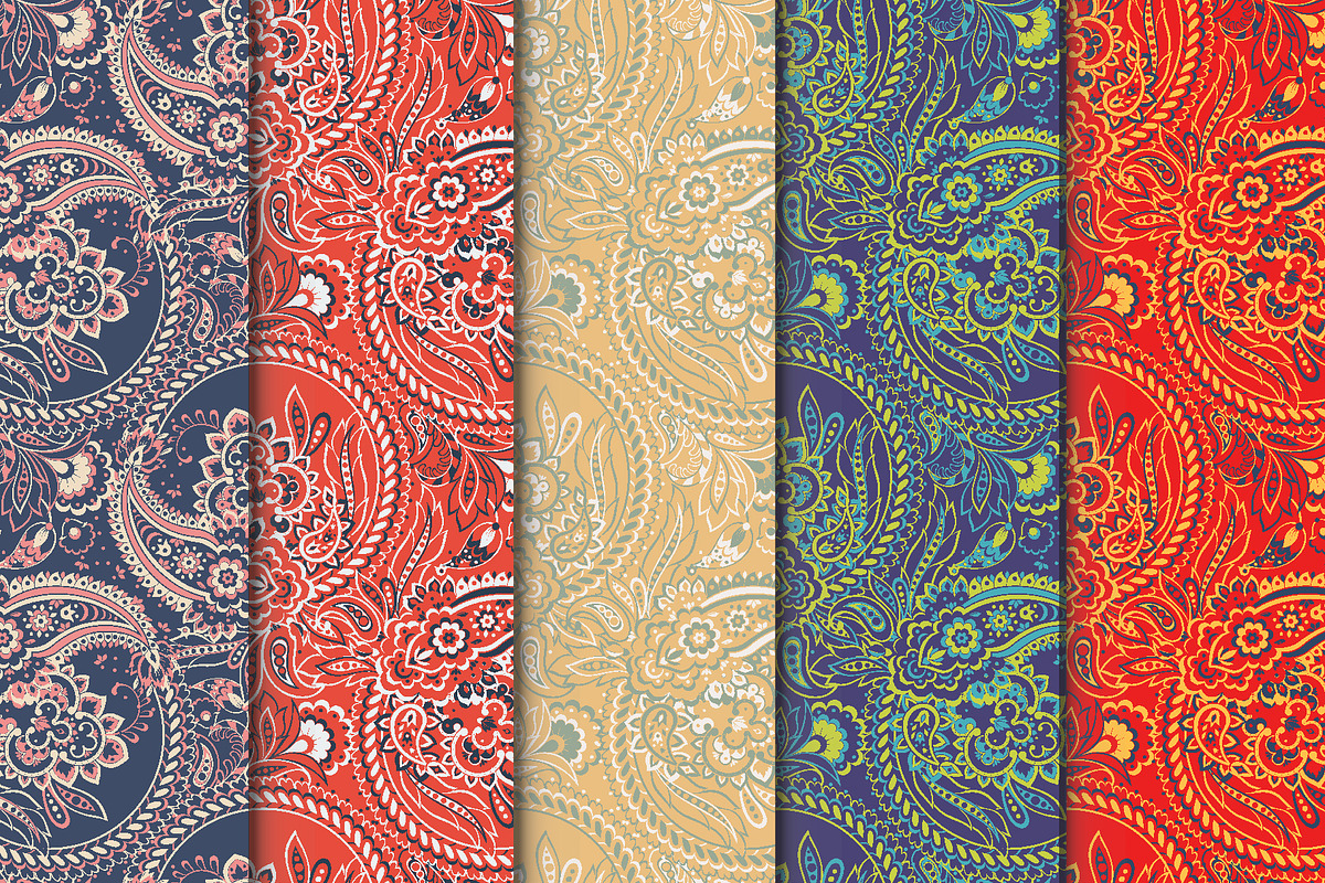 5 Ethnic paisley floral patterns, a Pattern Graphic by antalogiya (Photo 1 of 6)
