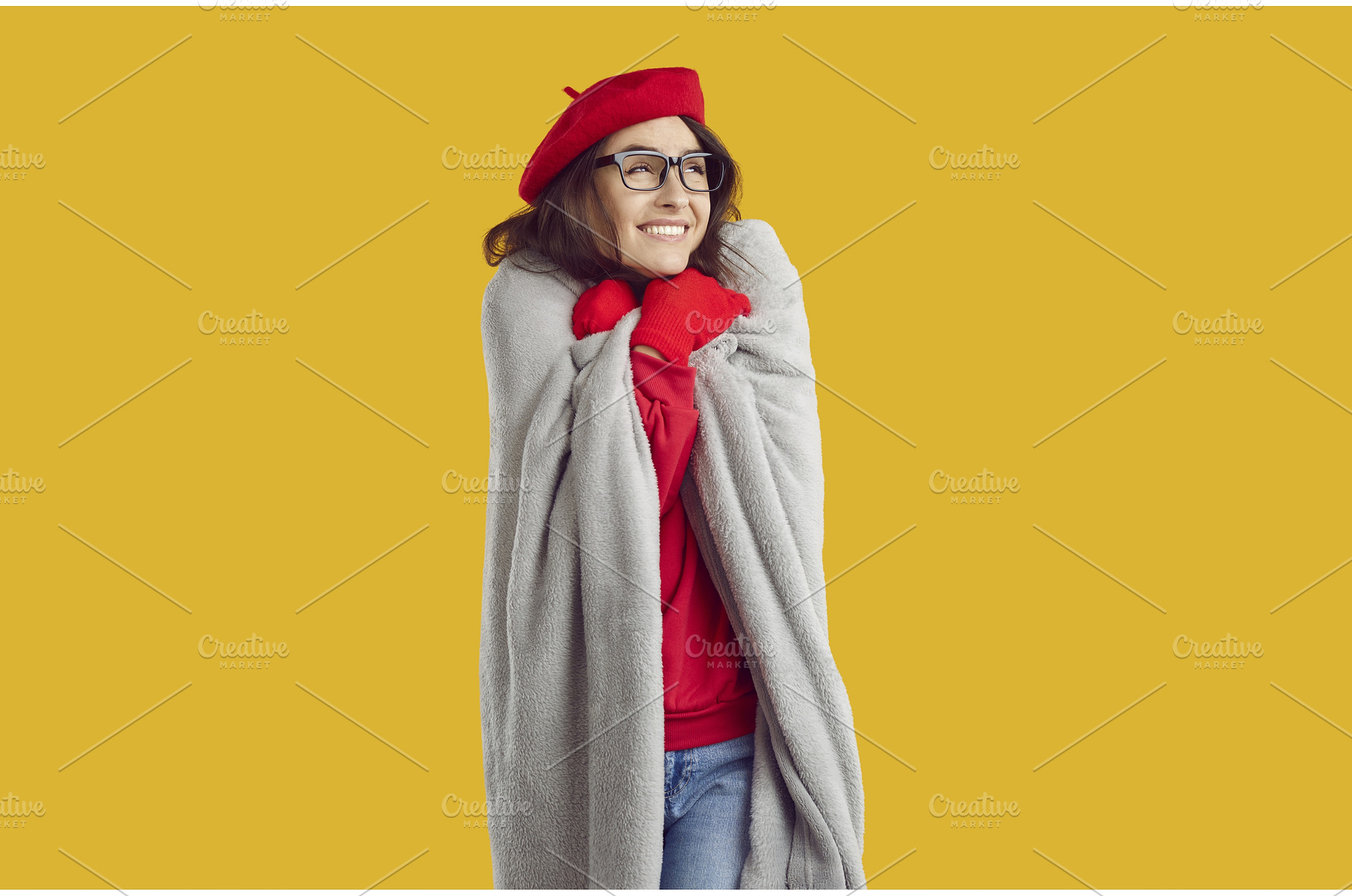 Woman in glasses, red gloves and hat, a Person Photo by StudioRomantic