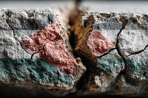 Cracked concrete wall painted with Palestinian flag symbolizing division and po, a Background Photo by José Manuel Gelpi