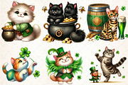 Watercolor St. Patrick's cat Clipart, an Illustration by DreamCafeArt (Thumbnail 2 of 4)