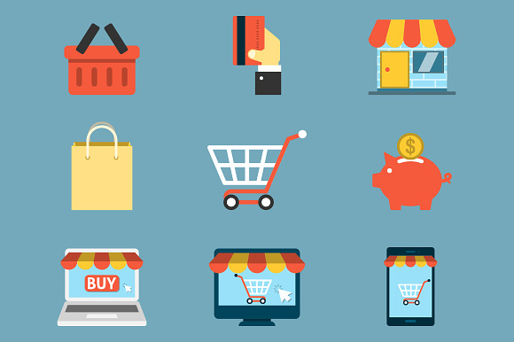 Online Shopping Icons Flat