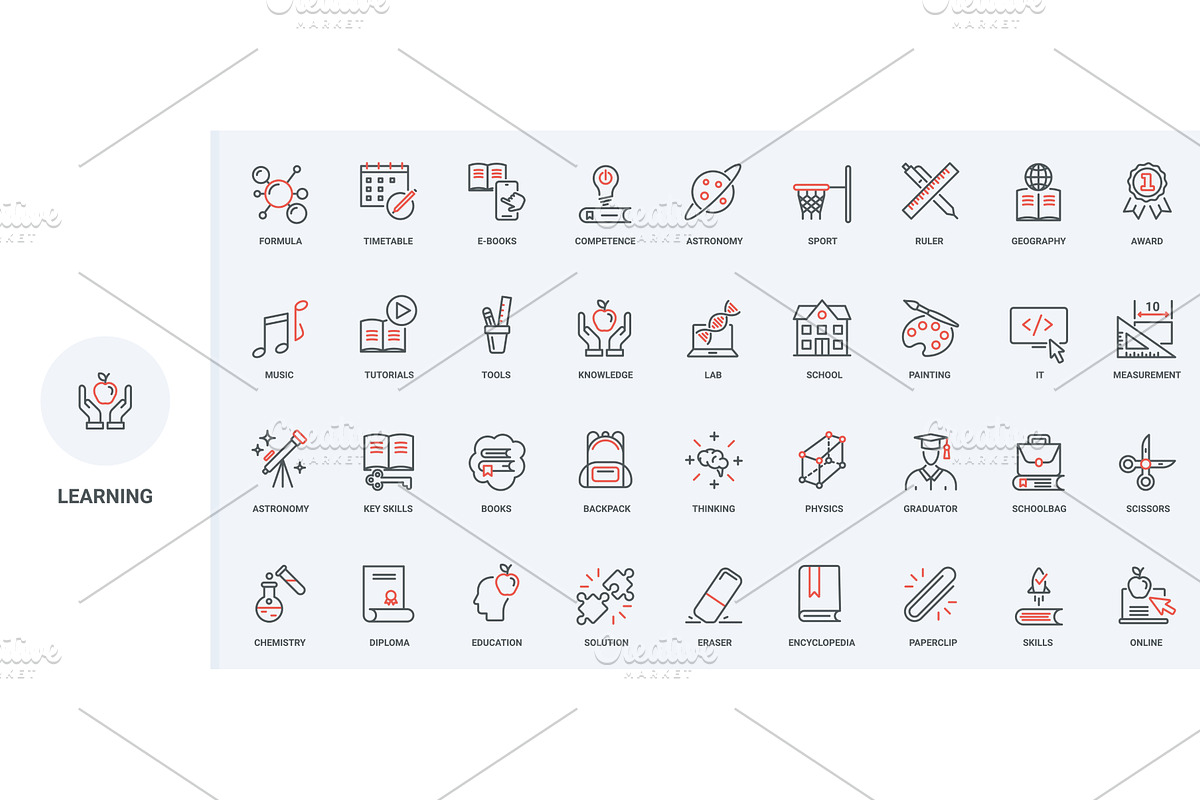 Education online learning icons, an Education Illustration by Lemberg Vector