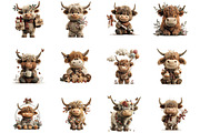 Highland Cow Christmas Clipart, a Seasonal Illustration by Designking (Thumbnail 2 of 5)