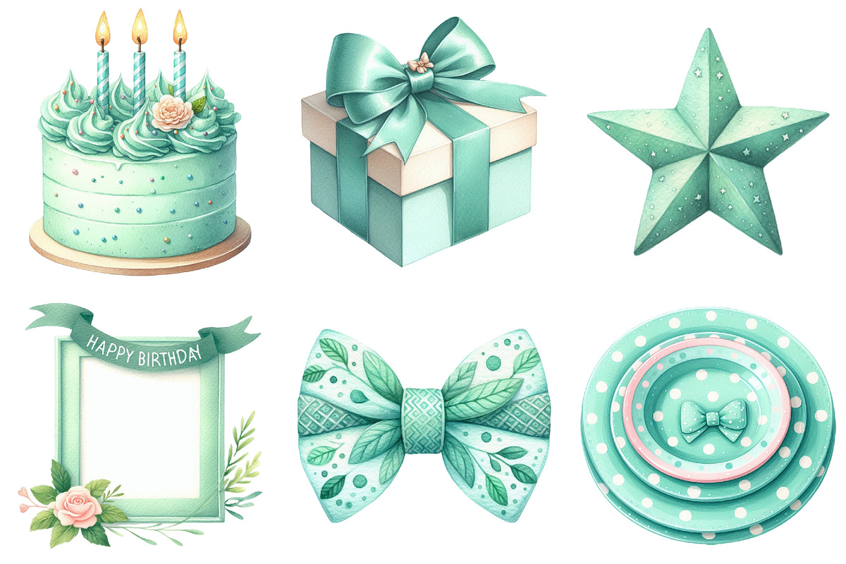 Mint Green Birthday Clipart Bundle, an Illustration by Daily.Designs (Photo 4 of 5)
