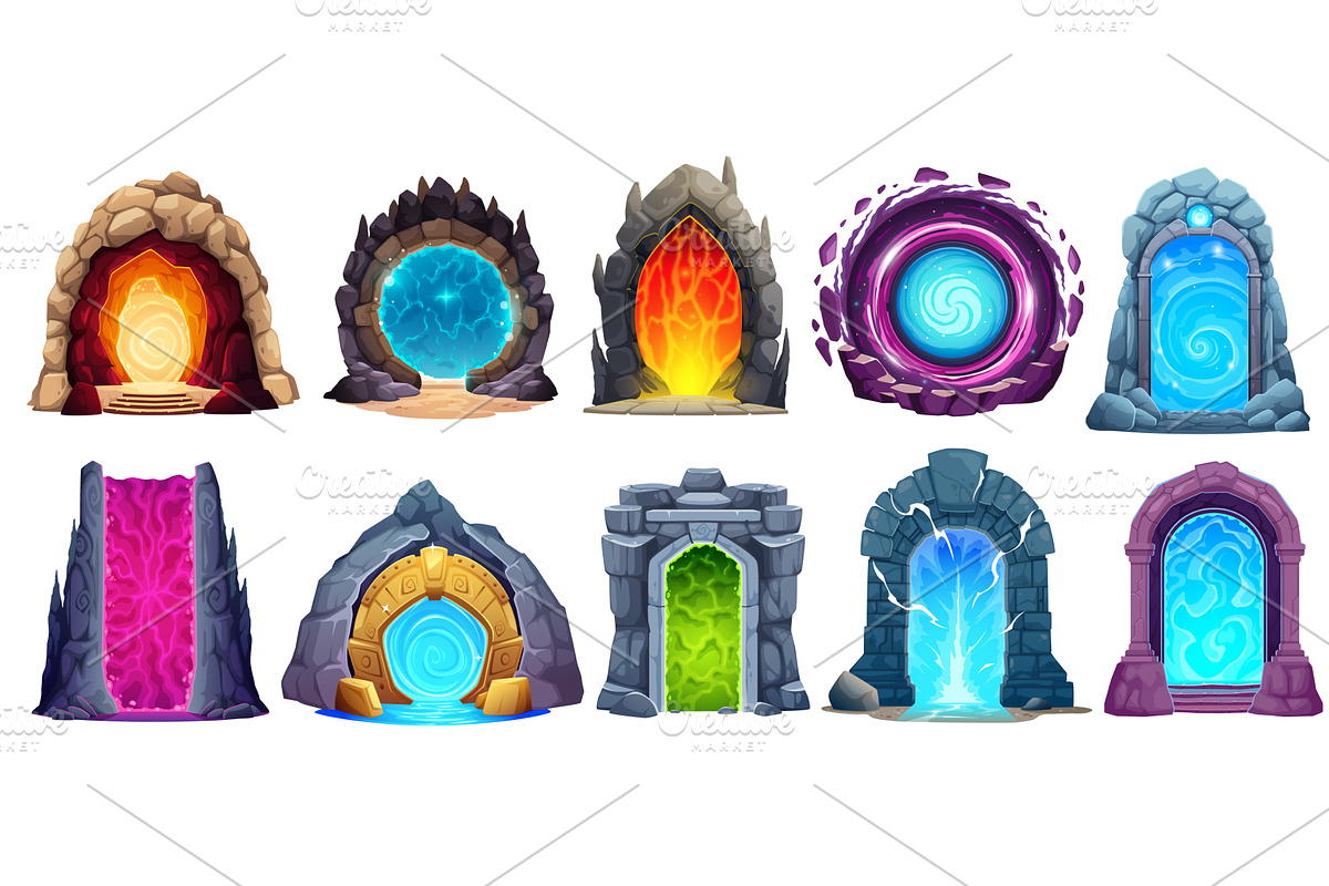 Fantasy game magic portals, an Object Illustration by Vector Tradition