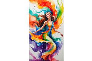 Woman in a flowing rainbow-colored, an Illustration by tilialucida