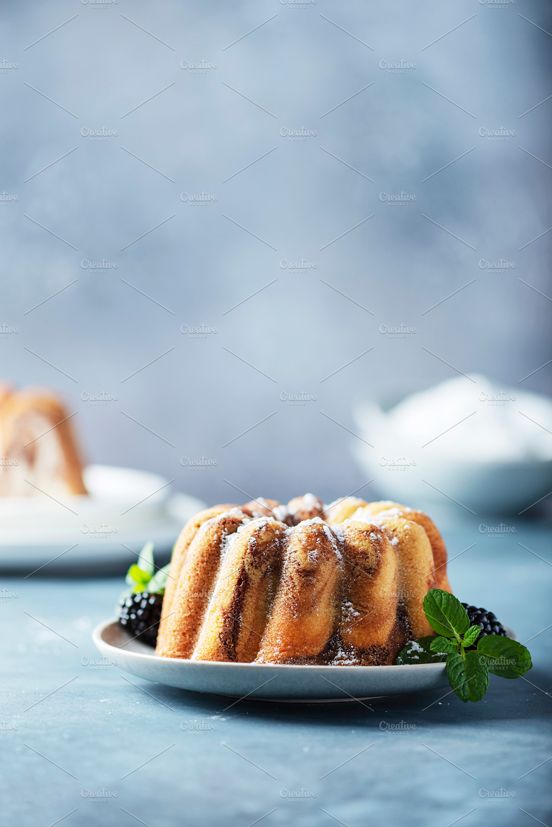 Homemade marble cake featuring yummy, powdered sugar, and rustic, a Food & Drink Photo by oxana.denezhkina