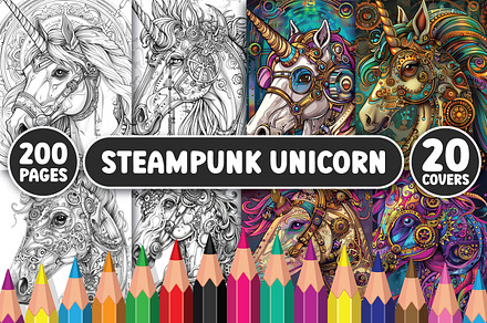 200 Steampunk Unicorn Coloring Pages