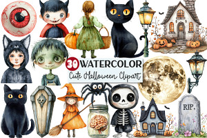 Cute Halloween Clipart, an Illustration by Rose Art