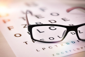 Eyeglasses on optometric chart featuring health, optical, and eye, a Health & Medical Photo by Davizro's Market