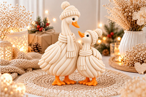 Winter Goose Family 3D STL, a Scene 3D Model by Layerology