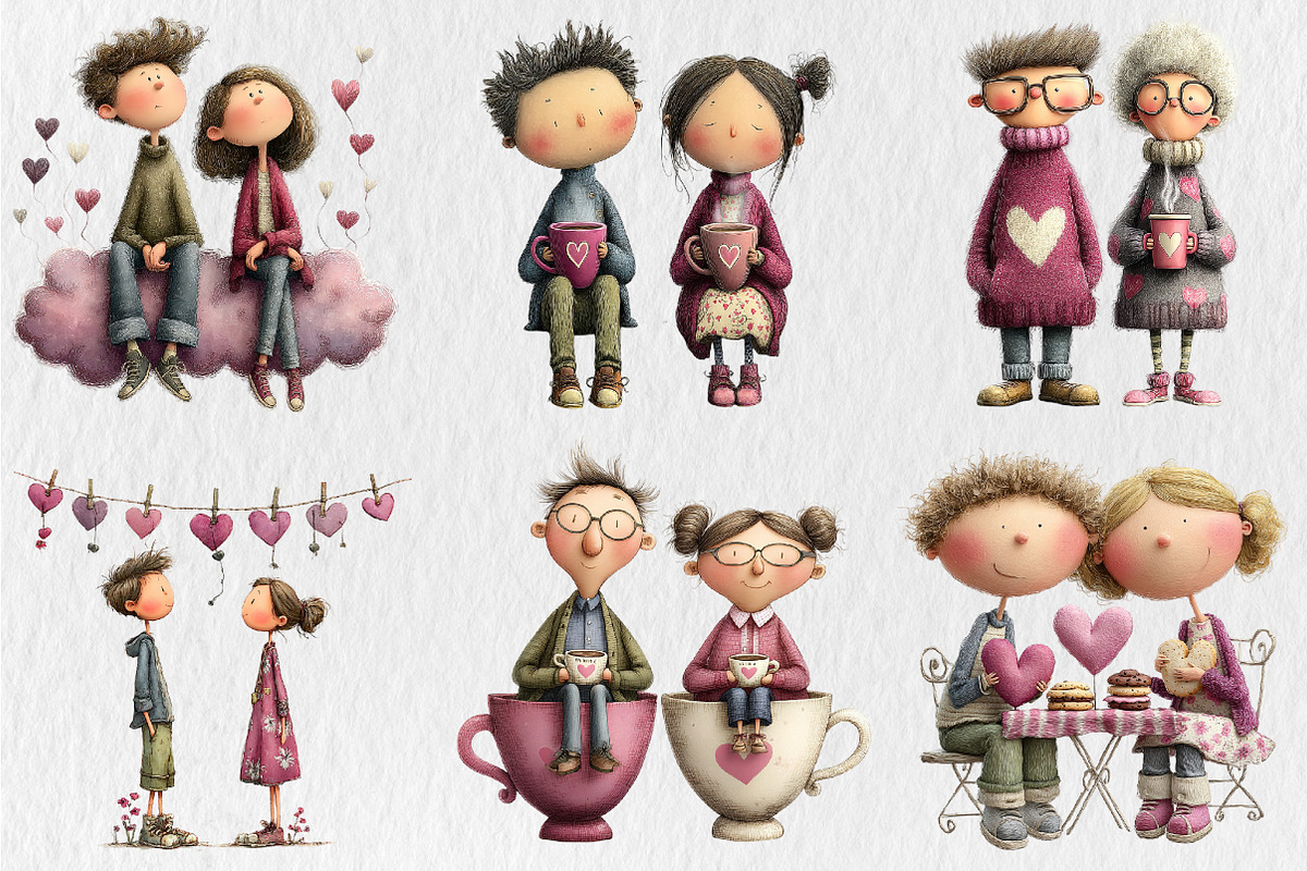 Quirky Valentine Day Couple Clipart, a Seasonal Illustration by Rose Art (Photo 4 of 7)