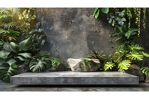 concrete display stand with greenery, a Nature Photo by Neirfy