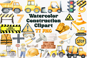 Watercolor Construction Clipart Set, an Illustration by CropUp Creative