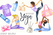 Watercolor Yoga Clipart, an Illustration by PaperSphinx (Thumbnail 1 of 3)
