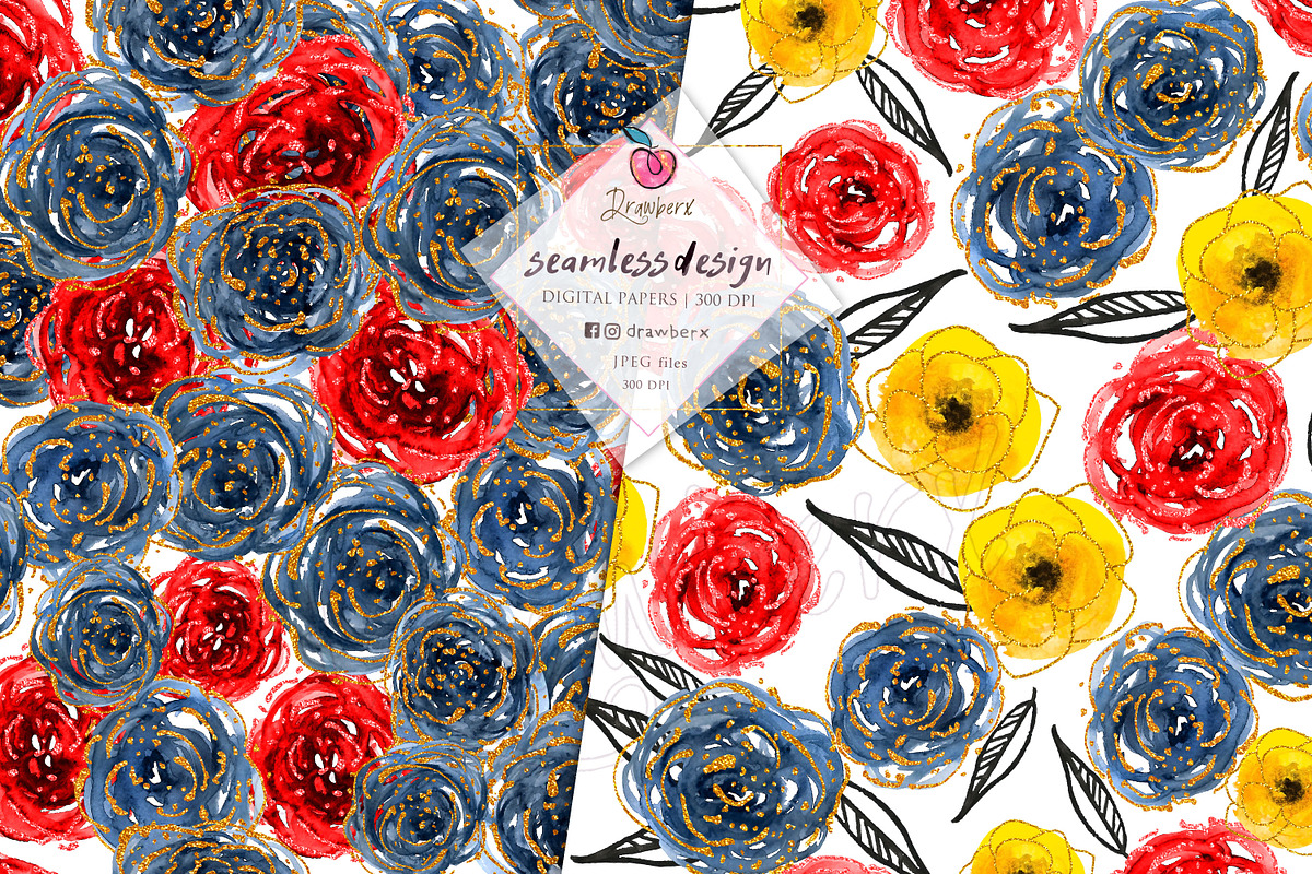 Rose Flowers Seamless Paper pack 012, a Pattern Graphic by Drawberx (Photo 2 of 9)