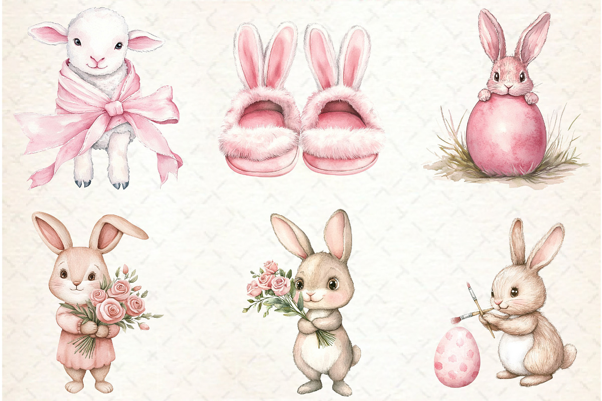 Vintage Dusty Rose Easter Clipart, an Illustration by Watercolor design (Photo 3 of 4)