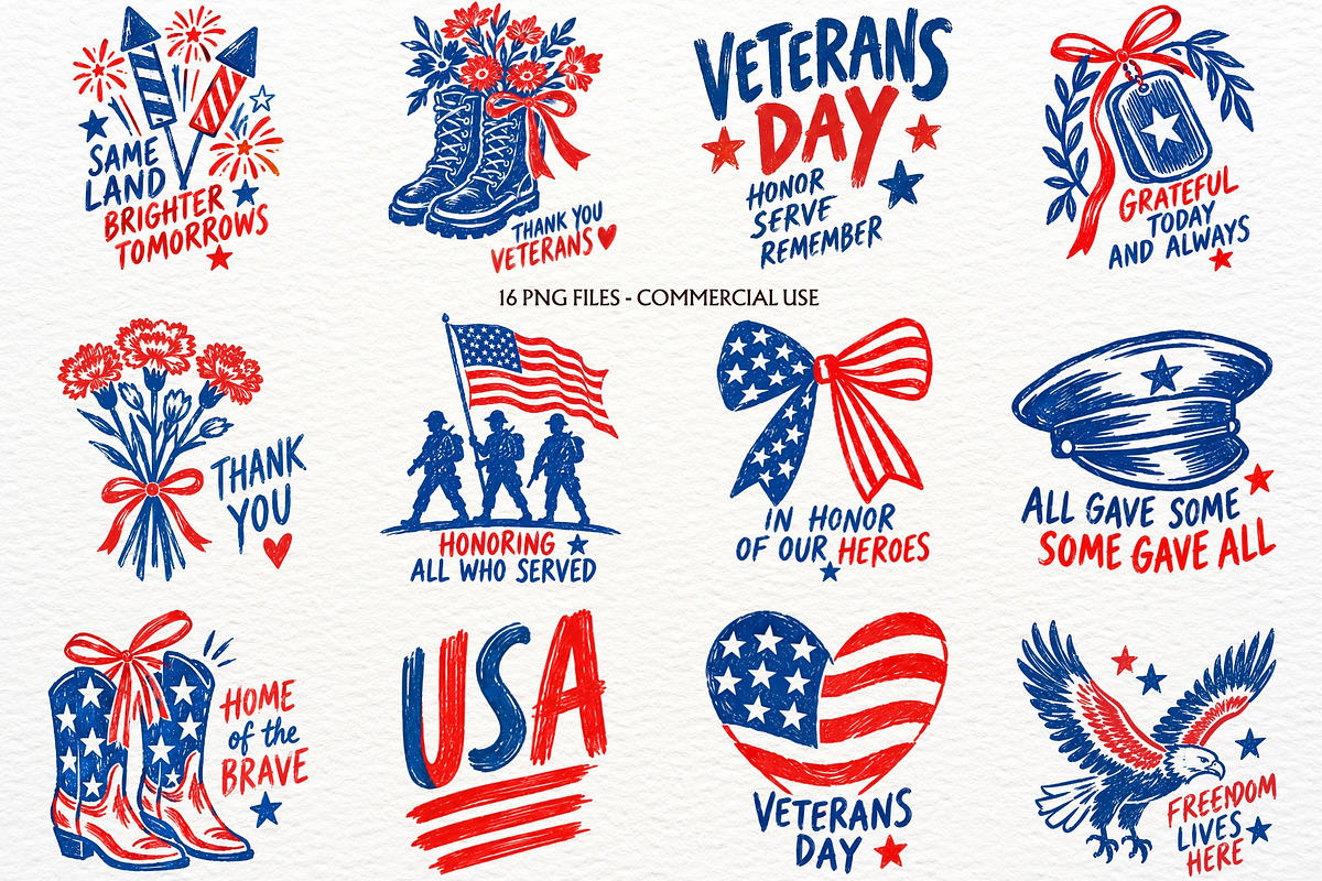 Veterans Day Clipart USA Patriotic, a Seasonal Illustration by SugarCloudStudioArt (Photo 1 of 4)