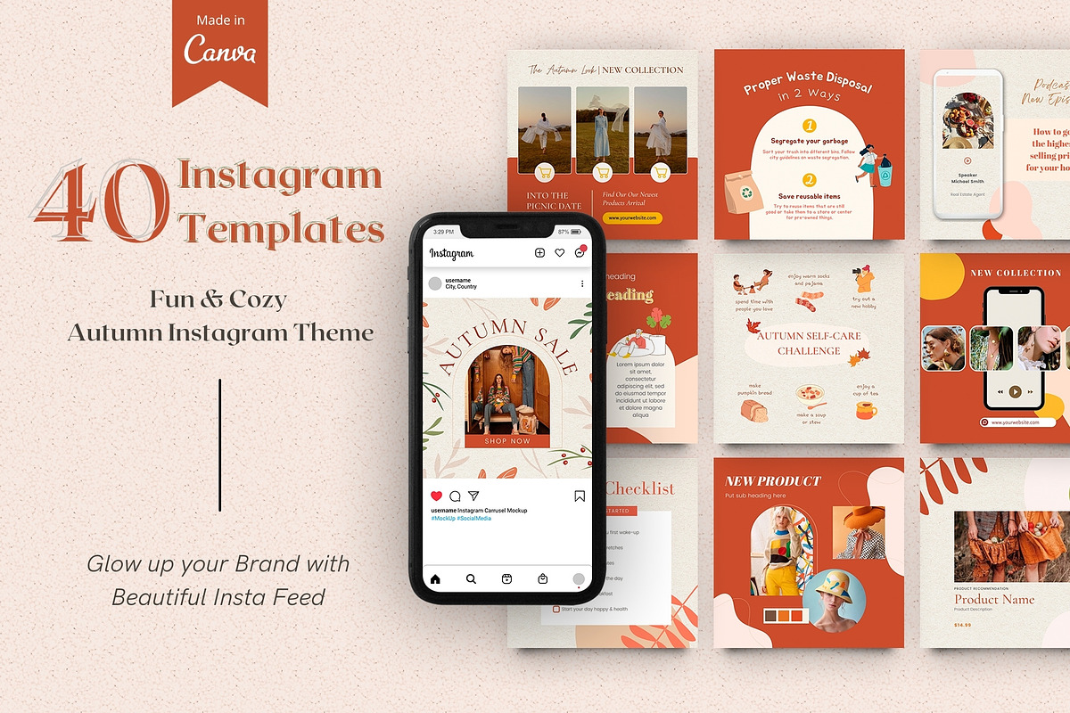 Cozy Autumn Instagram Bundle| Canva, a Social Media Template by DesignbySamVN (Photo 1 of 7)