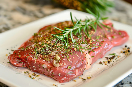 A top round steak seasoned with herb, a Photo by Iftikhar Alam