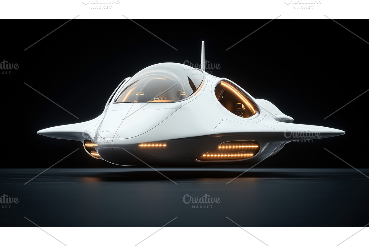 Futuristic white flying vehicle with, a Technology Illustration by Sergey Kotenev