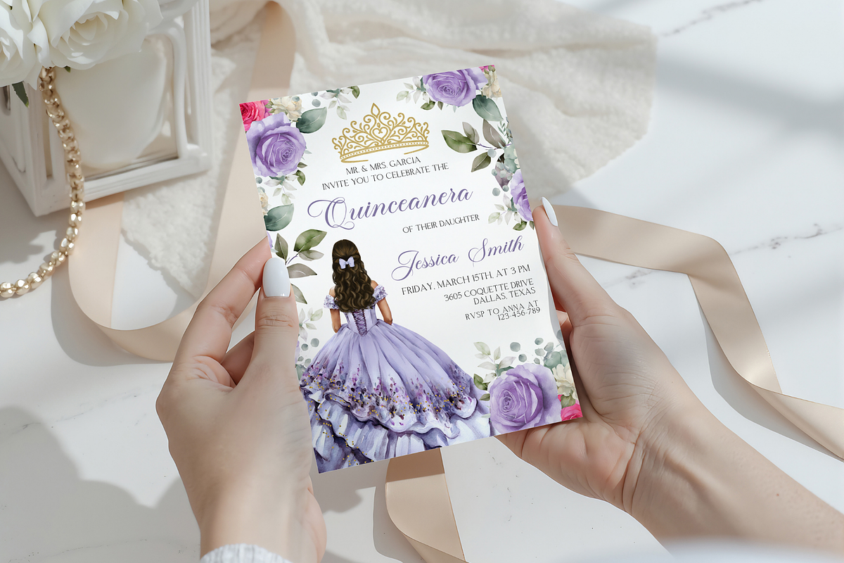 Elegant Purple Quinceañera Invite, a Templates & Theme by VeliusCreativeStudio (Photo 3 of 3)