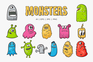 Set Of Funny Doodle Monsters