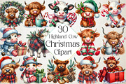 Christmas Highland Cow Clipart PNG, an Illustration by DreamPrint404 (Thumbnail 1 of 4)