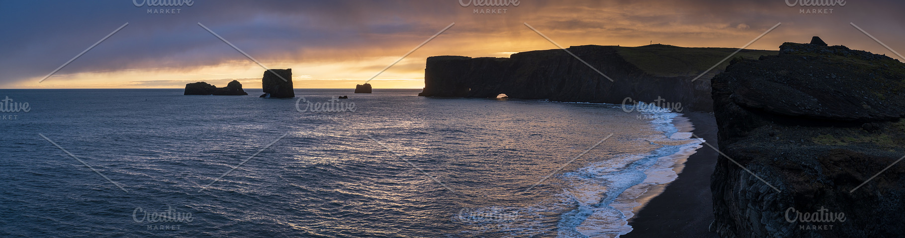 Picturesque autumn evening view Dyrholaey Cape, beach and  rock, a Nature Photo by YuriyB