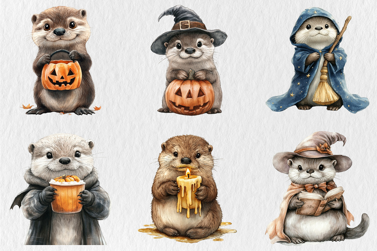 Halloween Cute Otter Clipart, a Seasonal Illustration by Rose Art (Photo 3 of 5)