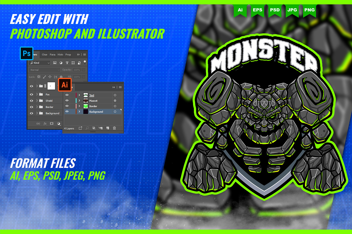 Giant Golem Rock Monster Logo, a Branding & Logo Template by FNR Graphics (Photo 2 of 5)