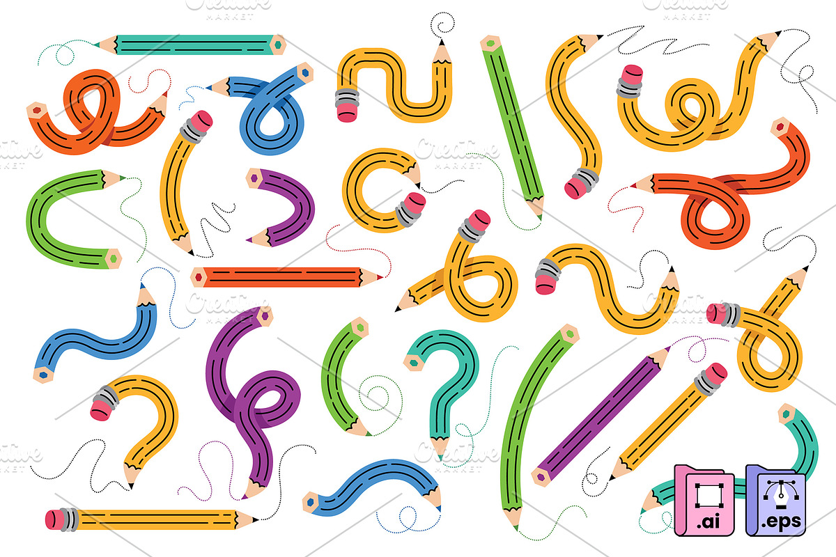 Colorful Curved Pencil Vector Set, an Object Graphic by MISS CHATZ (Photo 1 of 3)