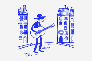 Street Musician Playing Guitar, a Person Illustration by Danil Polshin