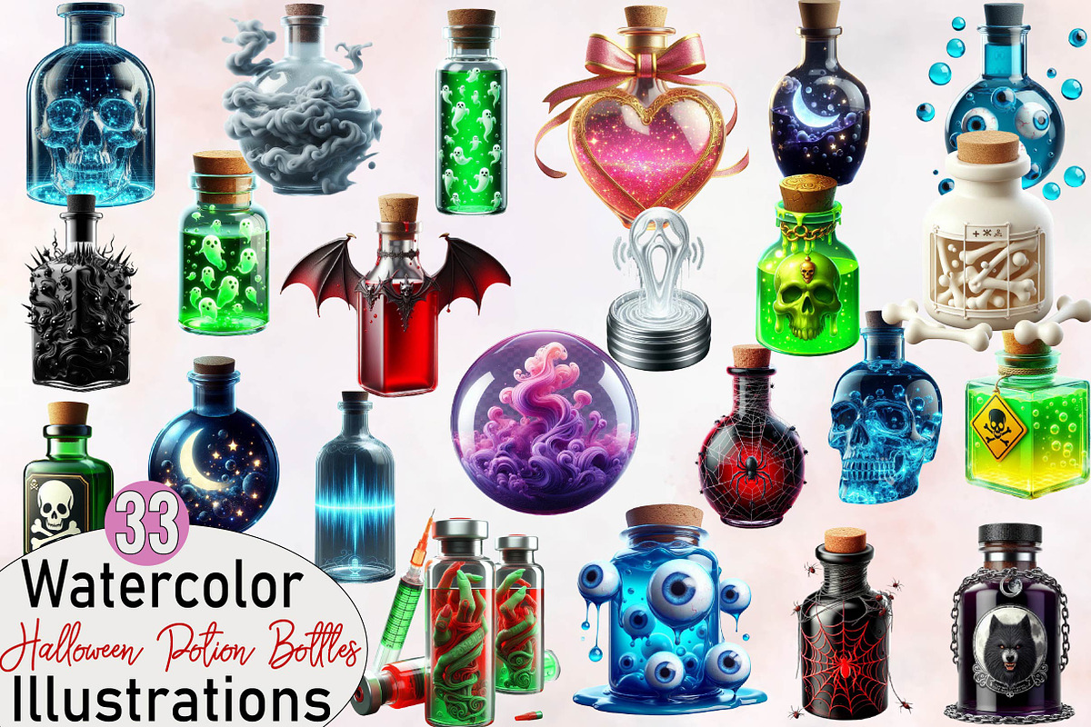 Halloween Potion Bottles Sublimation, an Illustration by SVGArt (Photo 1 of 8)