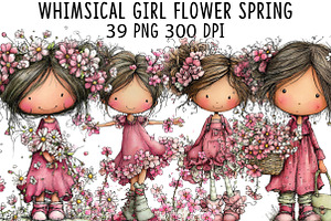 Whimsical Girl Flower Spring Clipart, an Illustration by CraftArtStudio