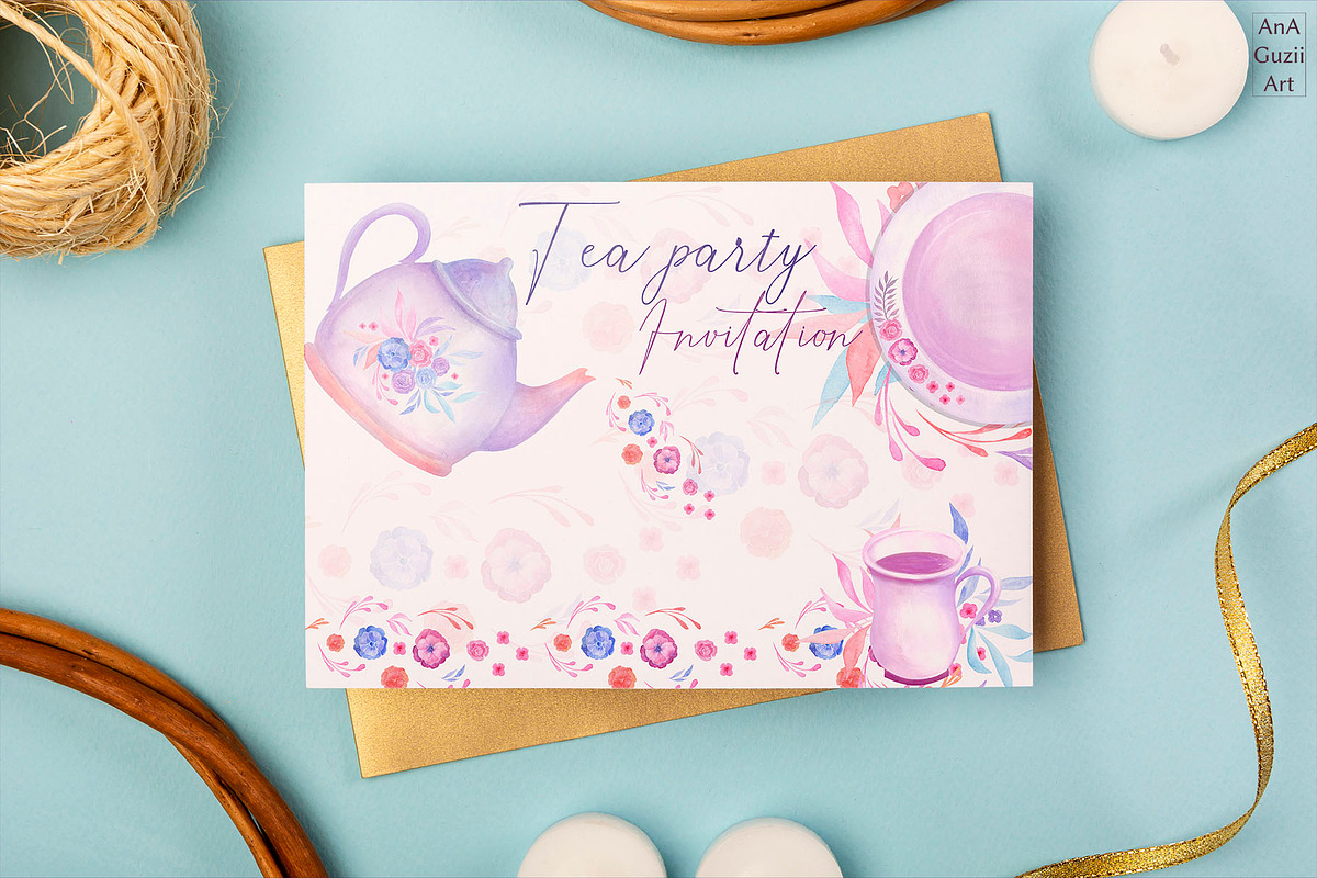 Watercolor Tea Party Clip Art, an Illustration by AnaGuziiArt (Photo 7 of 7)