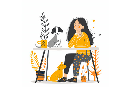 Young woman sitting table lost, an Animal Illustration by Vectorstockersland