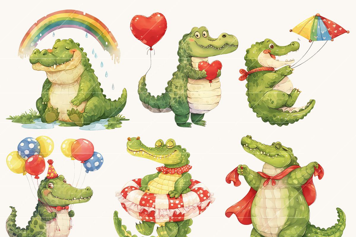 Cute Watercolor Crocodile Clipart, an Animal Illustration by Design Scotch (Photo 5 of 7)