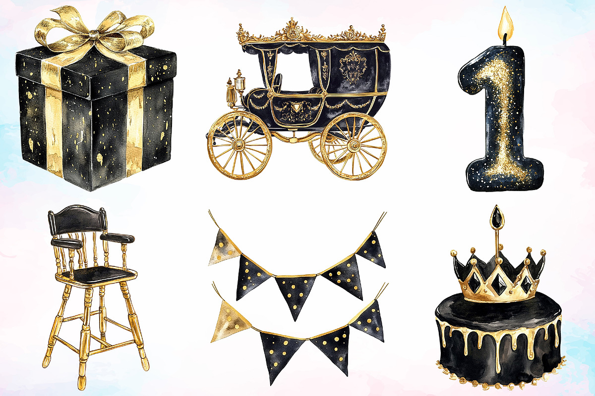 Luxury Black Kids Birthday Clipart, a Seasonal Illustration by Canvas Craft (Photo 2 of 4)